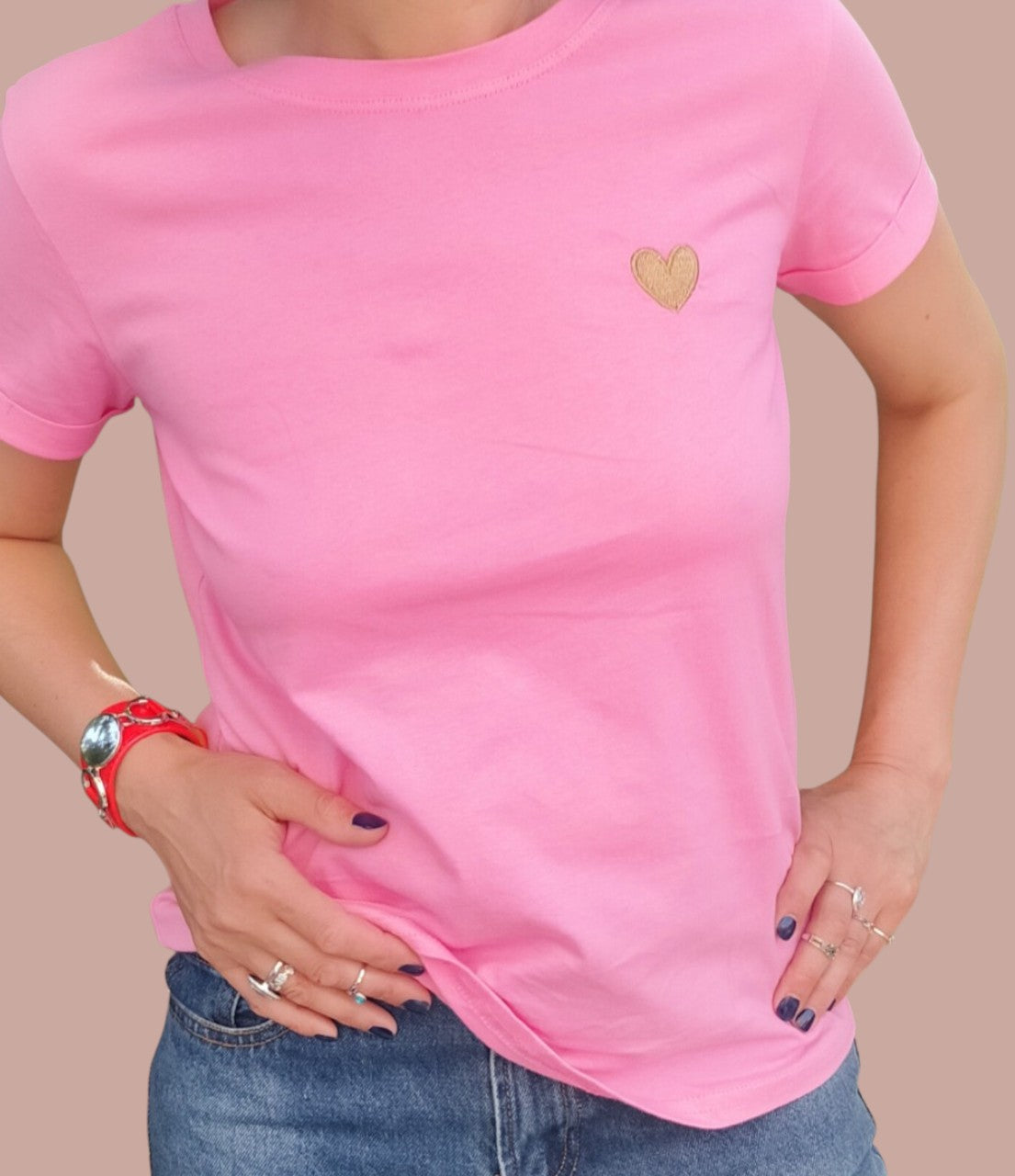 T-Shirt Rose Cœur Doré