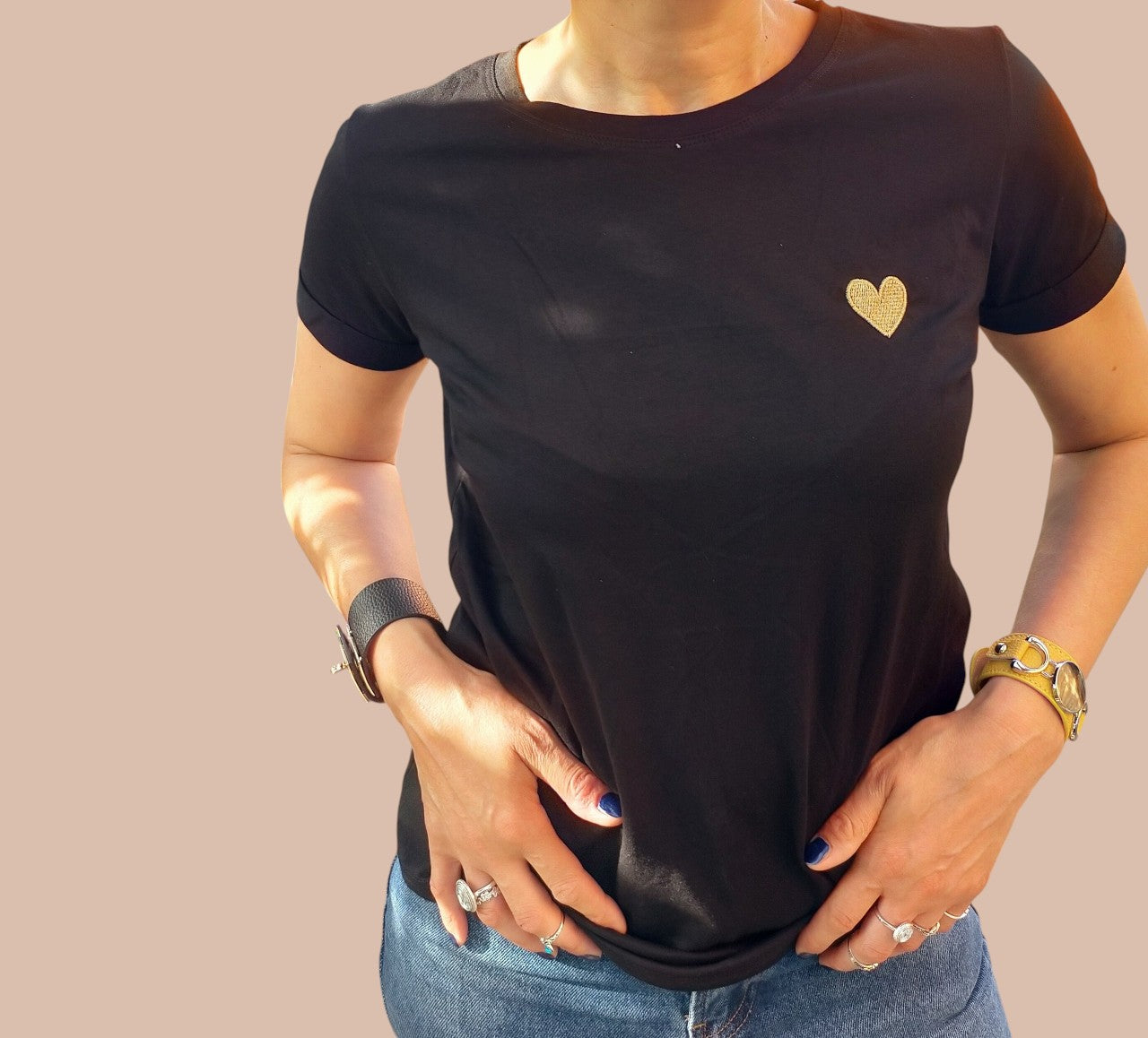 T-Shirt Noir Cœur Doré