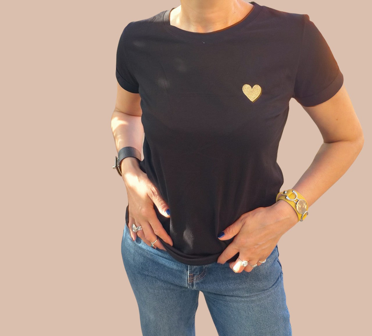 T-Shirt Noir Cœur Doré