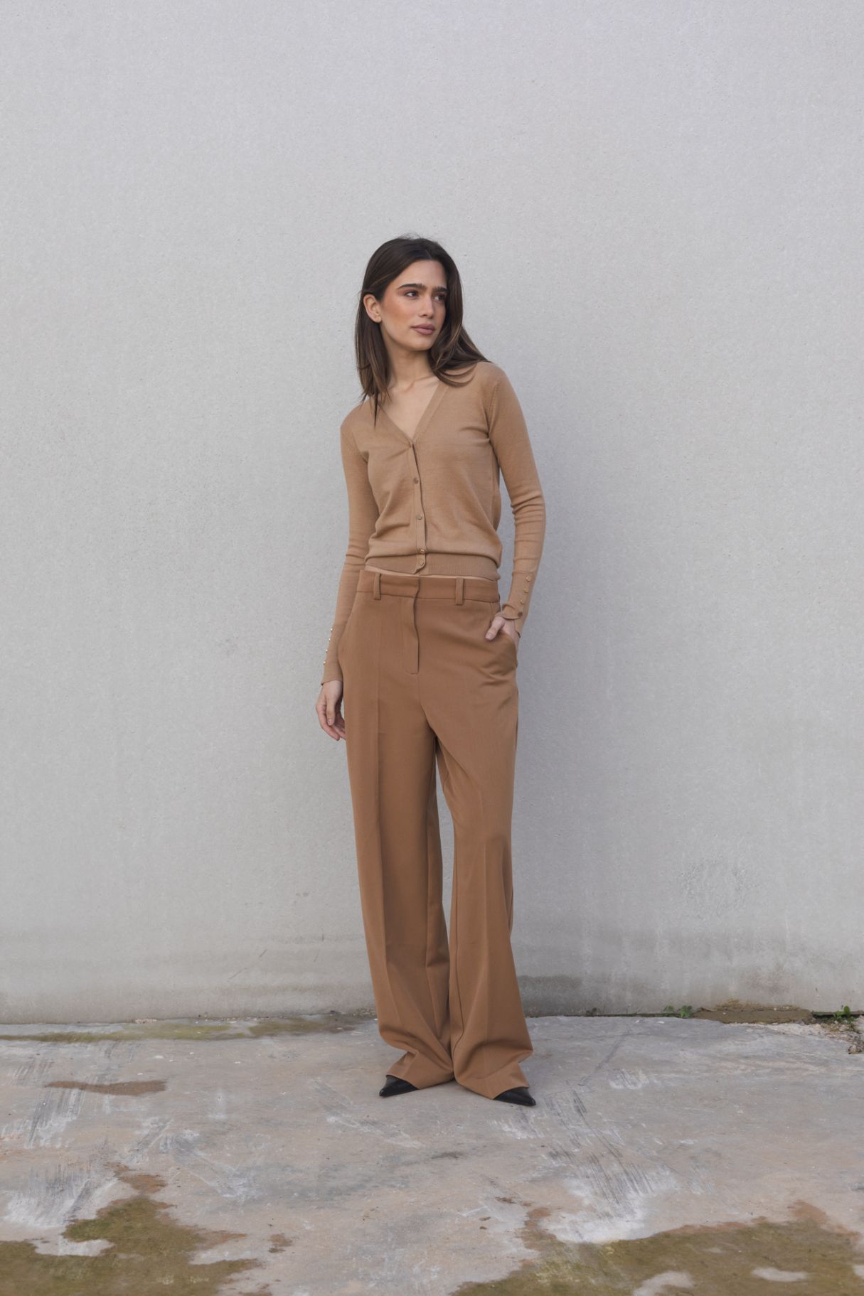 Pantalon Camel Élancé-Coupe Longue