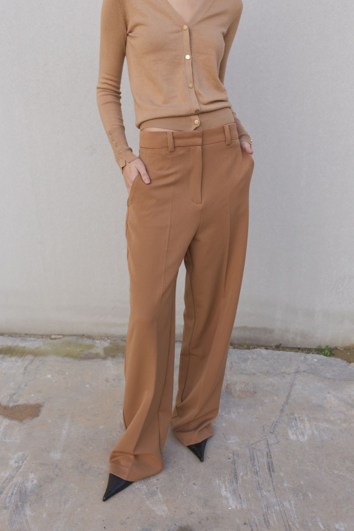 Pantalon Camel Élancé-Coupe Longue