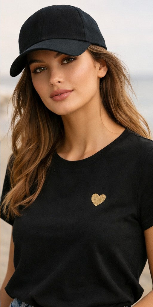 T-Shirt Noir Cœur Doré